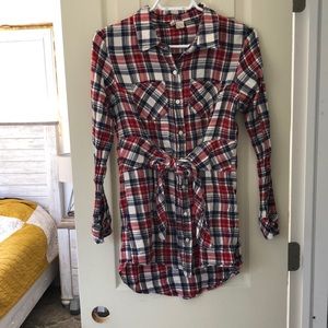 Plaid shirt with tie detail